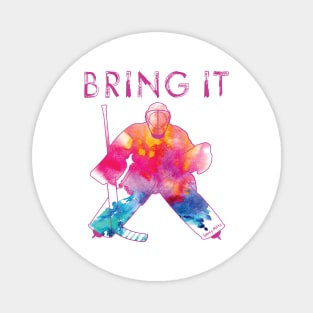 Girls Bring It Hockey Goalie Watercolor Pinks Magnet
